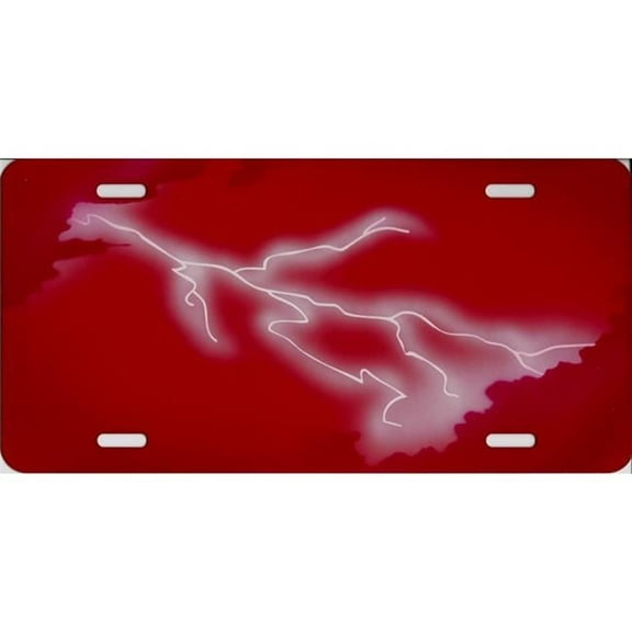 Lightning Clouds Red Airbrush License Plate