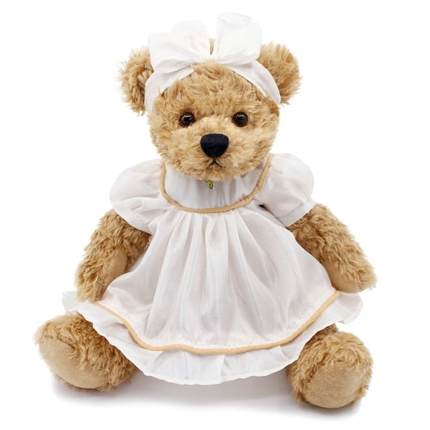 Oitscute Oso de peluche pequeño para bebé con tela, lindo animal de peluche, juguete de peluche suave de 10 "(ropa de dormir blanca)