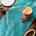 thumbnail image 3 of Teal Coastal Beach Table Runner 70 Inches, Summer Nautical Ocean Beige Seaside Bed Runner Dresser Scarves Tabletop for Indoor Outdoor Parties/Ceremony/Banquet, 13" x 70", 3 of 9