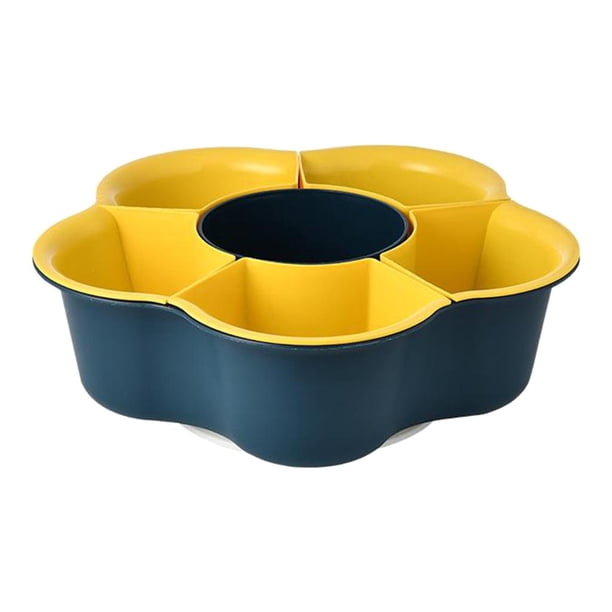 Colador de plástico para frutas de cocina, doble capa giratoria con drenaje. Azul