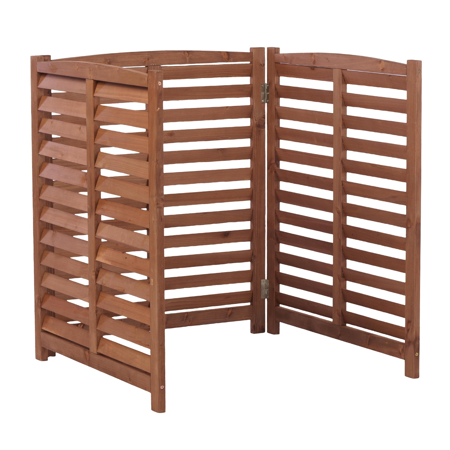 3-Panel Solid Wood Privacy Screen Fence 32×38 Inch, Outdoor Freestanding Air Conditioner Enclosure with Slatted Ventilation for Trash Can Pool Pump Garden Decor