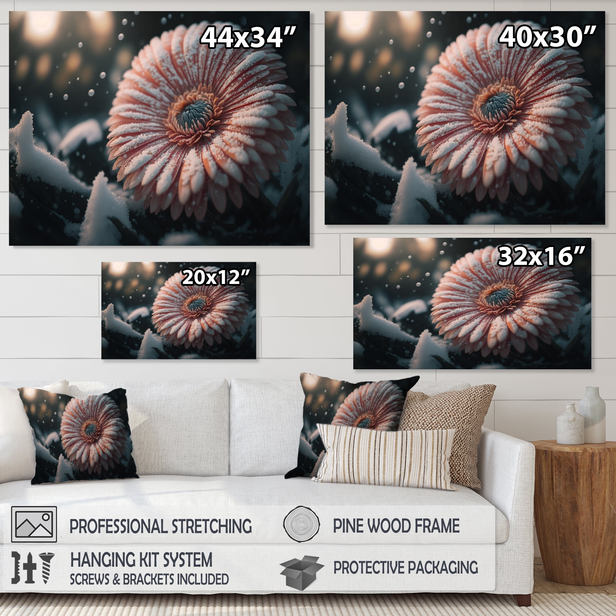 Designart A Blooming Pink Gerbera Flower In Winter III Canvas Wall Art