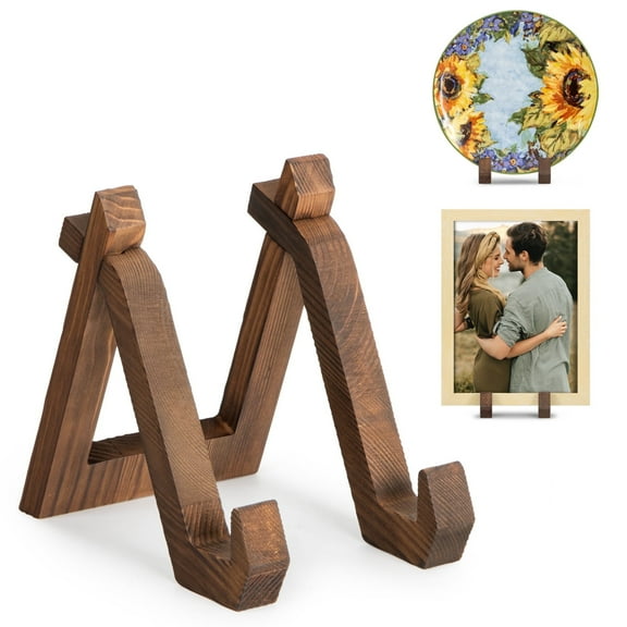Plate Display Stand, 6 Inch Plate Holder for Displaying, Decorative Picture Frame Dish Photo Plaque Platter Wood Stand