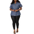 thumbnail image 2 of MODA NOVA Juniors' Plus Workout Tops Chest Pocket Button Down Denim Shirts 2X Blue, 2 of 5
