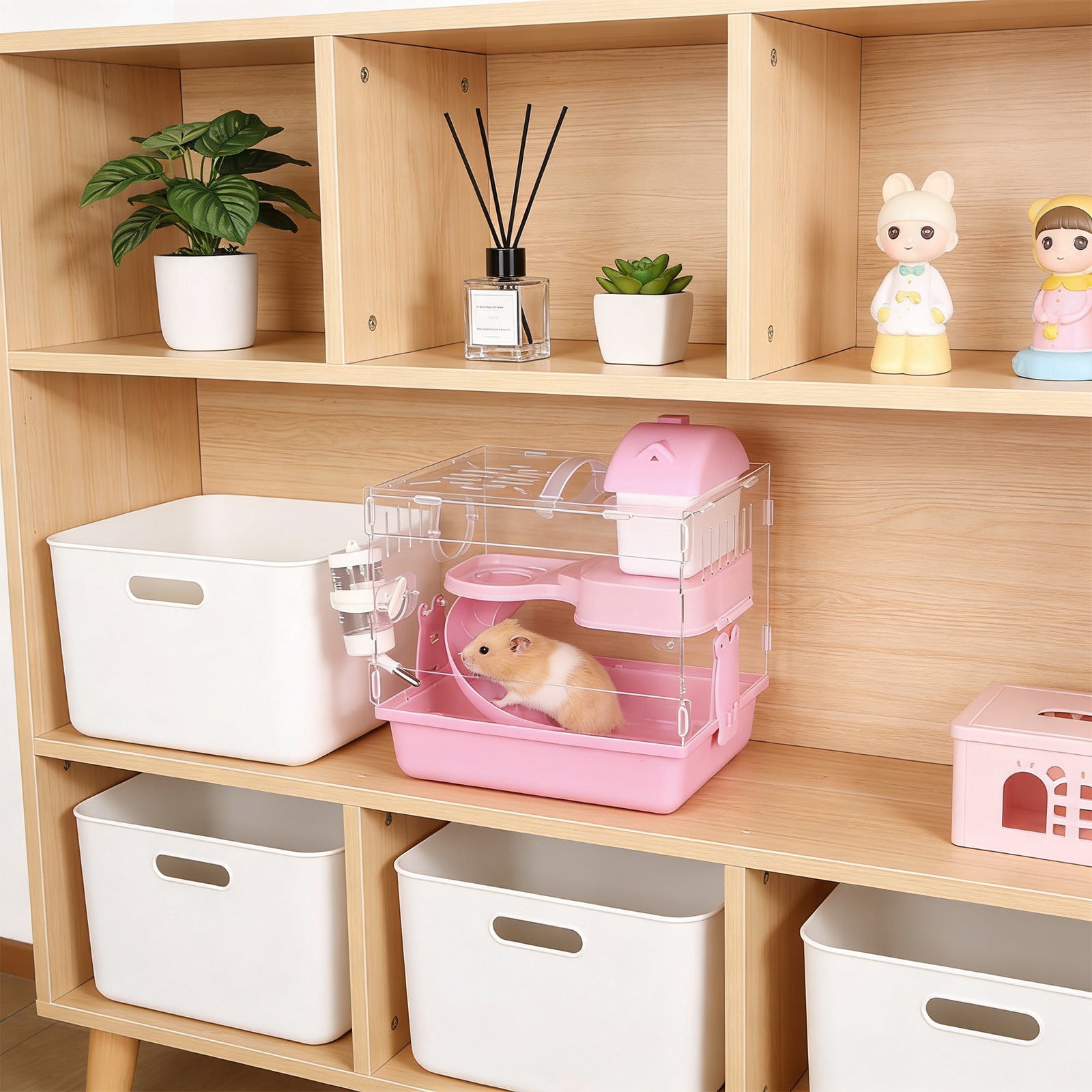 Hamster House,Hamster Platform,Acrylic Transparent Hamster Cage with Pull Out Tray, Ventilated Small Pet Habitat, for Indoor Hamster Enclosure Easy Clean(MulticolorB)