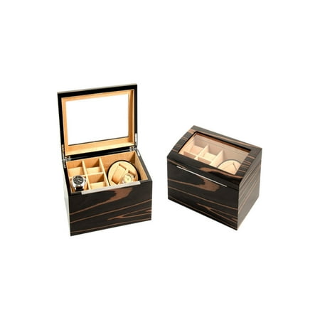Bey-Berk Lacquered Ebony 2 Watch Winder & Watch Storage