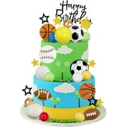 Sports Cake Topper Set, 37pcs Cake Decorations Includes Football, Soccer, Basketball, Baseball, Golf, Tennis, Sports Themed Birthday Party Supplies