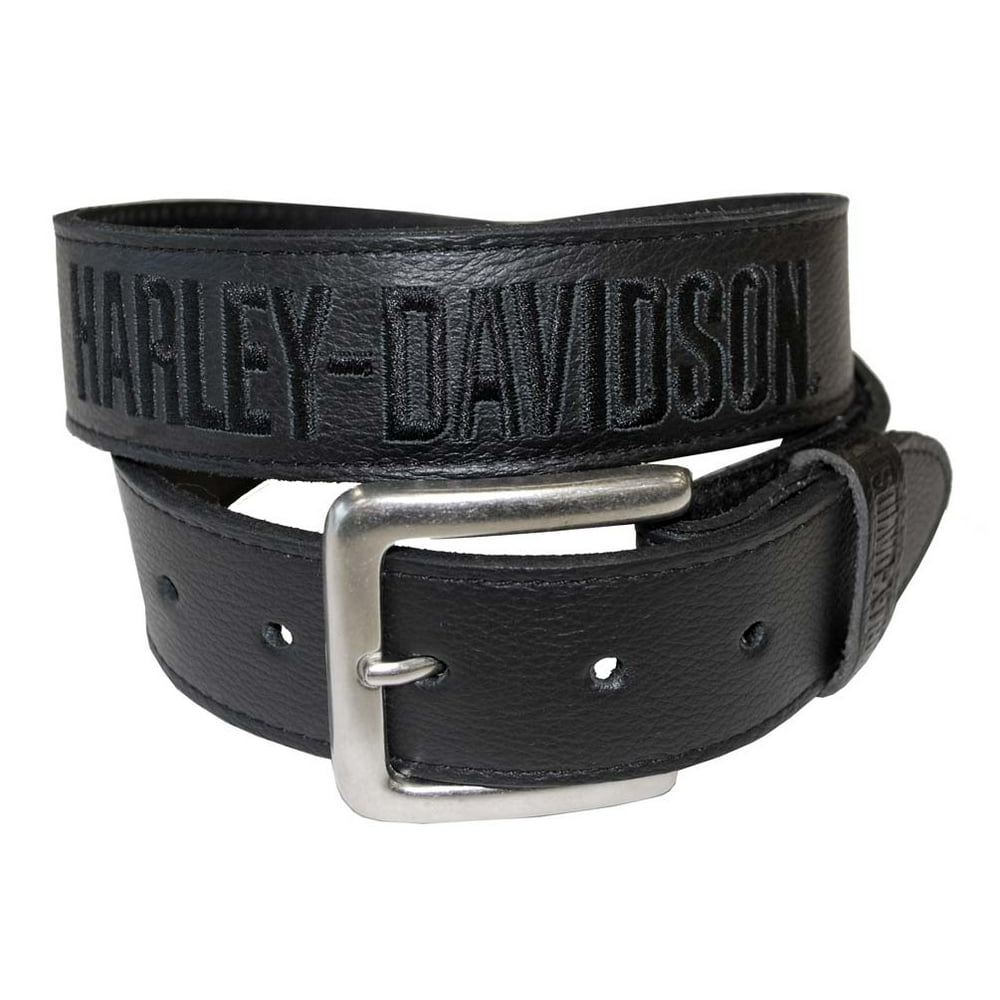 HarleyDavidson Men's Embroidered HD Black Leather Belt HD9515B