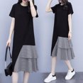 thumbnail image 1 of Robe Décontractée pour Femme, Nouvelle Grande Taille, Version Coréenne, T-shirt Long à Manches Courtes, Faux Deux Pièces, Robe Irrégulière, 1 of 7