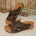 thumbnail image 5 of Women's Orthopedic Sandals Open Toe Splice Leather Platform Slides Summer Casual Cushioned Slip on Walking Shoes Soft Sole Slippers Coffee Size 9, 5 of 9