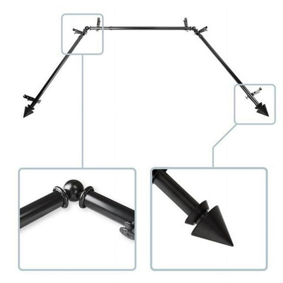 Central Design ABAY-65-2D 0.8125 in. Jacob Bay Window Double Curtain Rod with Side Rod Extends Upto 20 to 36 in. & Center Rod Extends Upto 38 to 72 in., Black