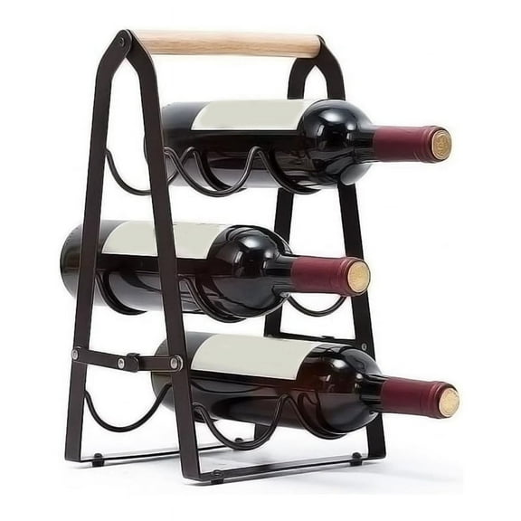 Wine Rack, 6 Bottle Wooden Countertop Free Standing Shelf,3 Tier Bottle Holder Stand for Home Bar Tabletop, Kitchen,1 * Wine Rack,Black