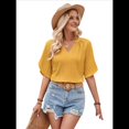 thumbnail image 2 of Blusas de Mujer de con Cuello en V, Corta, Estilo Informal, para Negocios, de Verano, Color Amarillo, Talla XL, 2 of 10