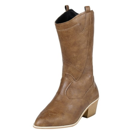 

HGWXX7 Middle Toe Women Shoes Color Embroidery Round High Solid Retro Booties Slip On Heels Women s Boots Fall Shoes