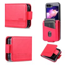 Dteck Retro for Samsung Galaxy Z Flip 6 Case, Shockproof PU Leather Magnetic Full Body Stand Flip Wallet Case Cover with Card Holder Phone Case, Red