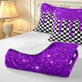 thumbnail image 4 of Manfei Checkered Art Bed Spread Queen,Geometric Plaid Queen Coverlet Set,Black White Purple,3 Pieces,1 Quilt and 2 Pillowcases, 4 of 7