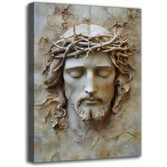 Jesus Relief With Crown of Thorns Prints on Canvas - Framed Wall Art, Modern Religious Art Texture Painting, Wall Decor for Living Room Bedroom Cafe Office Perfect for Room Decor (8W X 12L)