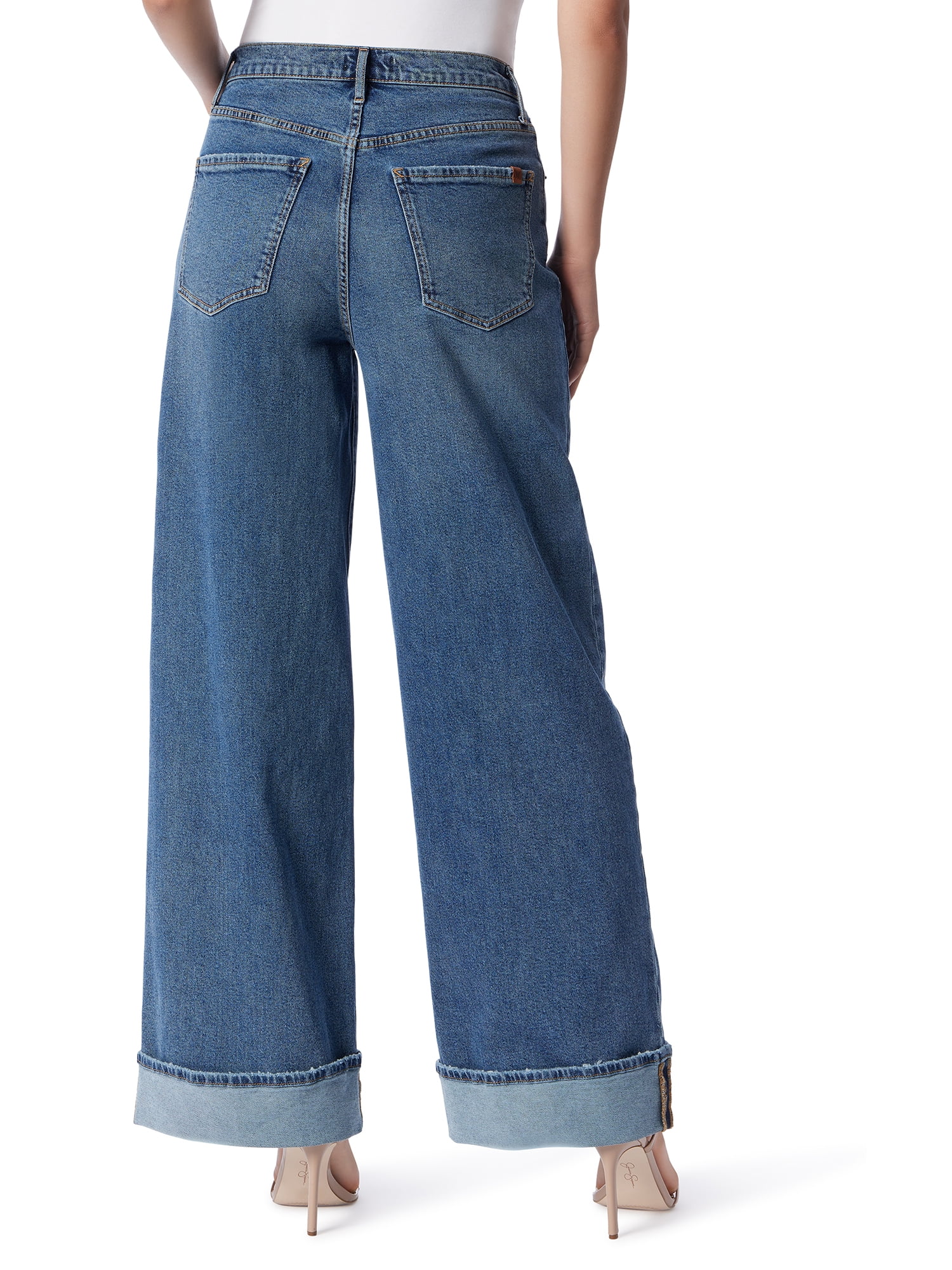 Jessica Simpson Women's and Women's Plus Freesia Wide Leg Cuffed Jeans, 32" Inseam, Sizes 2-24W