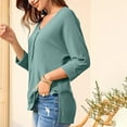 thumbnail image 3 of Womens 3/4 Length Sleeve Shirts Waffle Knit Tops Casual Summer Trendy Off The Shoulder T Shirts Loose Fit V Neck Tunic Tops Going Out Blouses Tee, 3 of 7