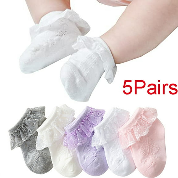 5Pairs Newborn Baby Toddler Girls Eyelet Lace Flounce Socks,S,Multicolor