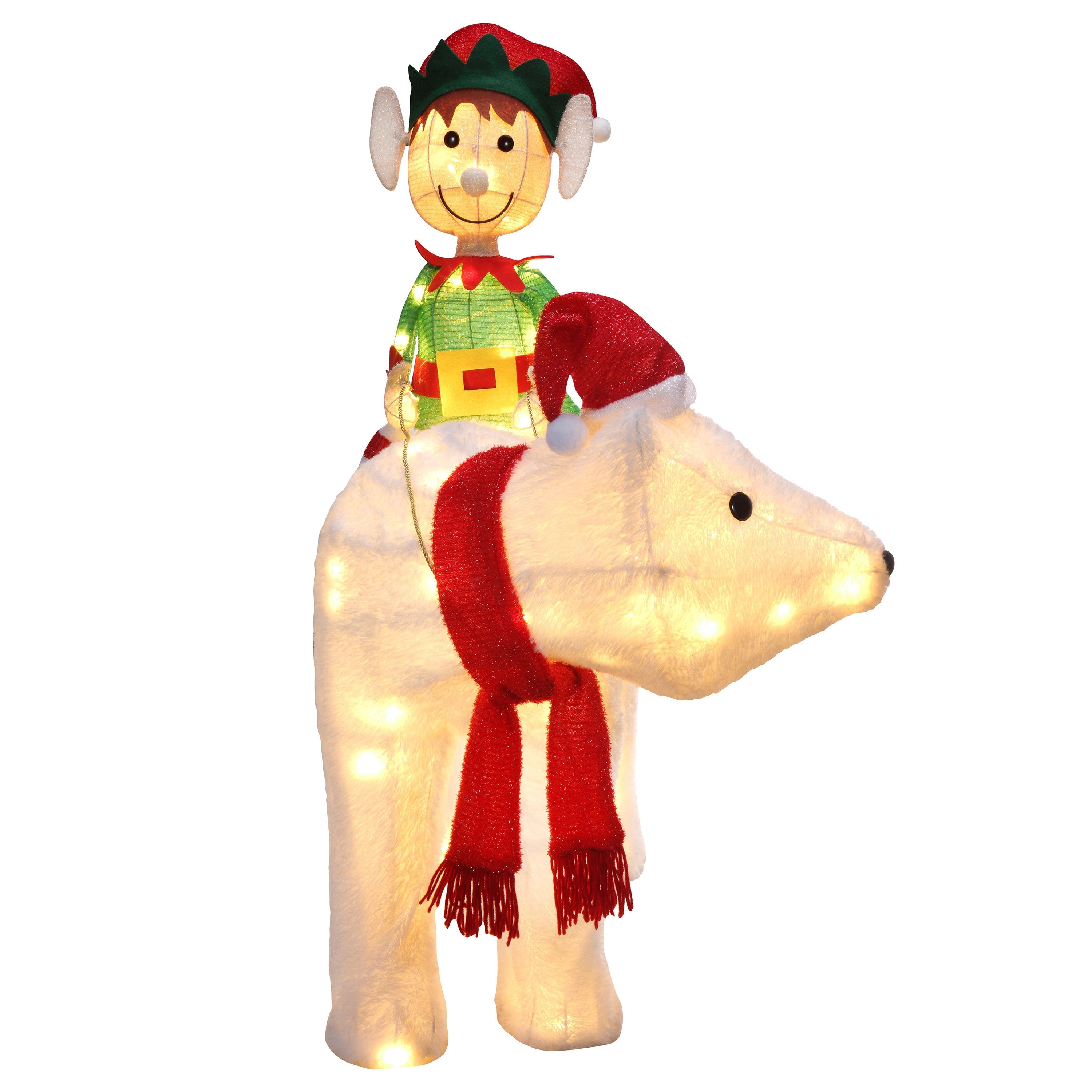 Haute Decor Elf Riding Polar Bear Duo Outdoor Lighted Christmas Yard Decor