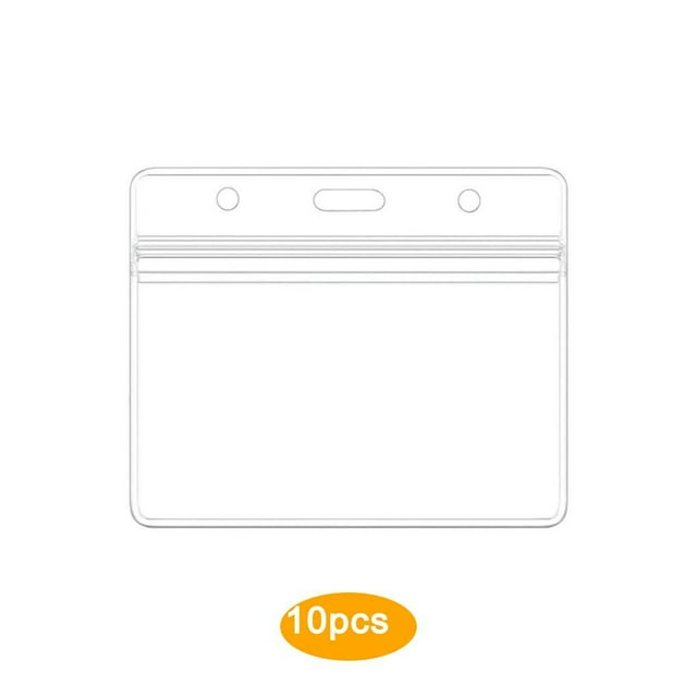 pitrice 10 Pieces Waterproof Transparent Card Holder Plastic Badge Plastic Badge Name Tag Case 3 Hole Pre-punched Horizontal Cardholder