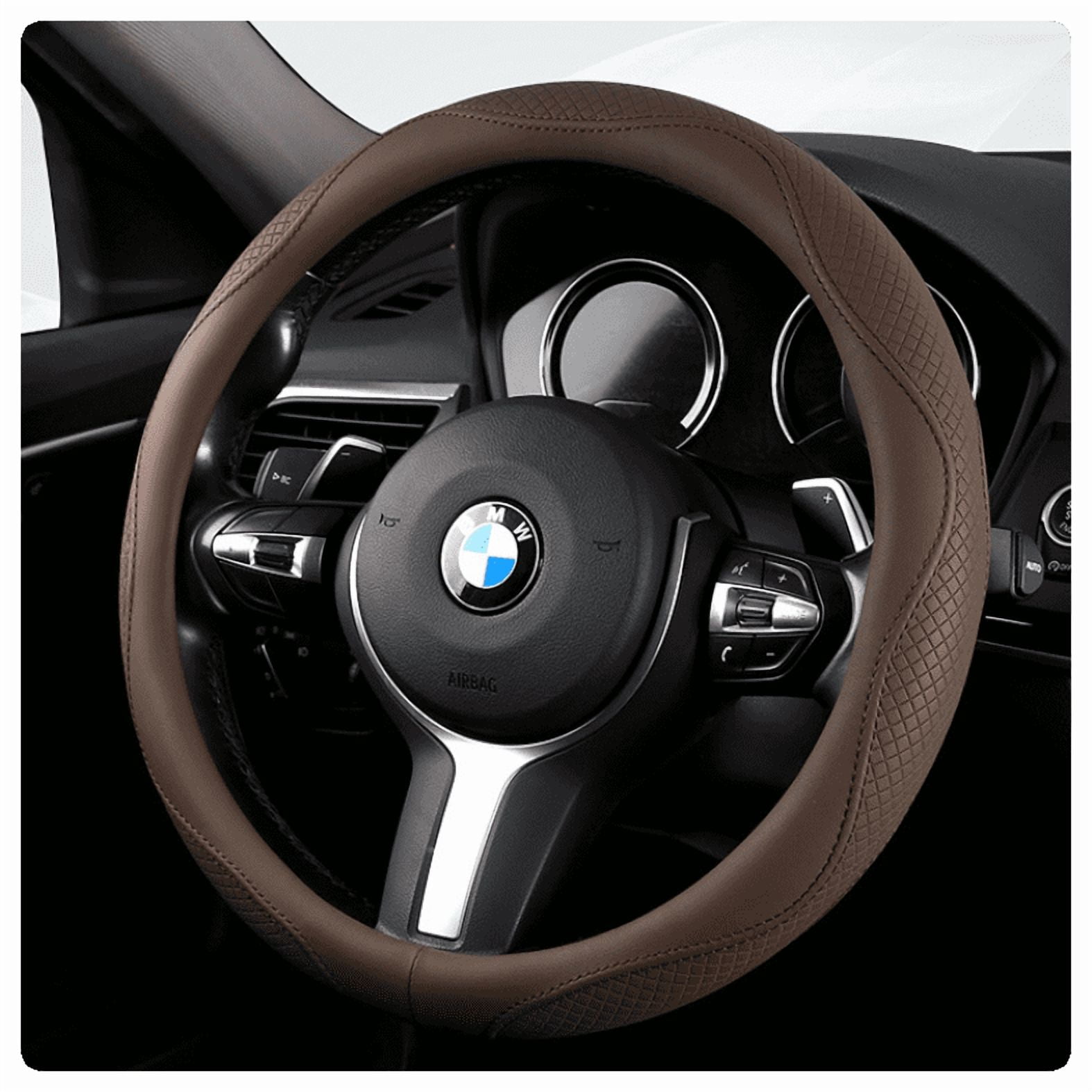 Morandi Nappa Leather Steering Wheel Cover Four Seasons Universal Charm coffee [Round]