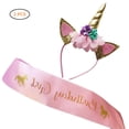 thumbnail image 1 of Banda y diadema de satén rosa para celebraciones felices Conjunto de cumpleaños para niña con purpurina dorada, 1 of 7