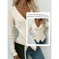 thumbnail image 6 of Xuanfei Women Irregular Knitwear Long Sleeve V Neck Front Cross Ribbed Sweater Top, 6 of 7