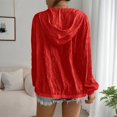 thumbnail image 4 of Women's Zip Up Hooded Jacket Textured Long Sleeve Lightweight Cardigan Casual Loose Outerwear For Beach, Casual Outings 2XL, 4 of 4