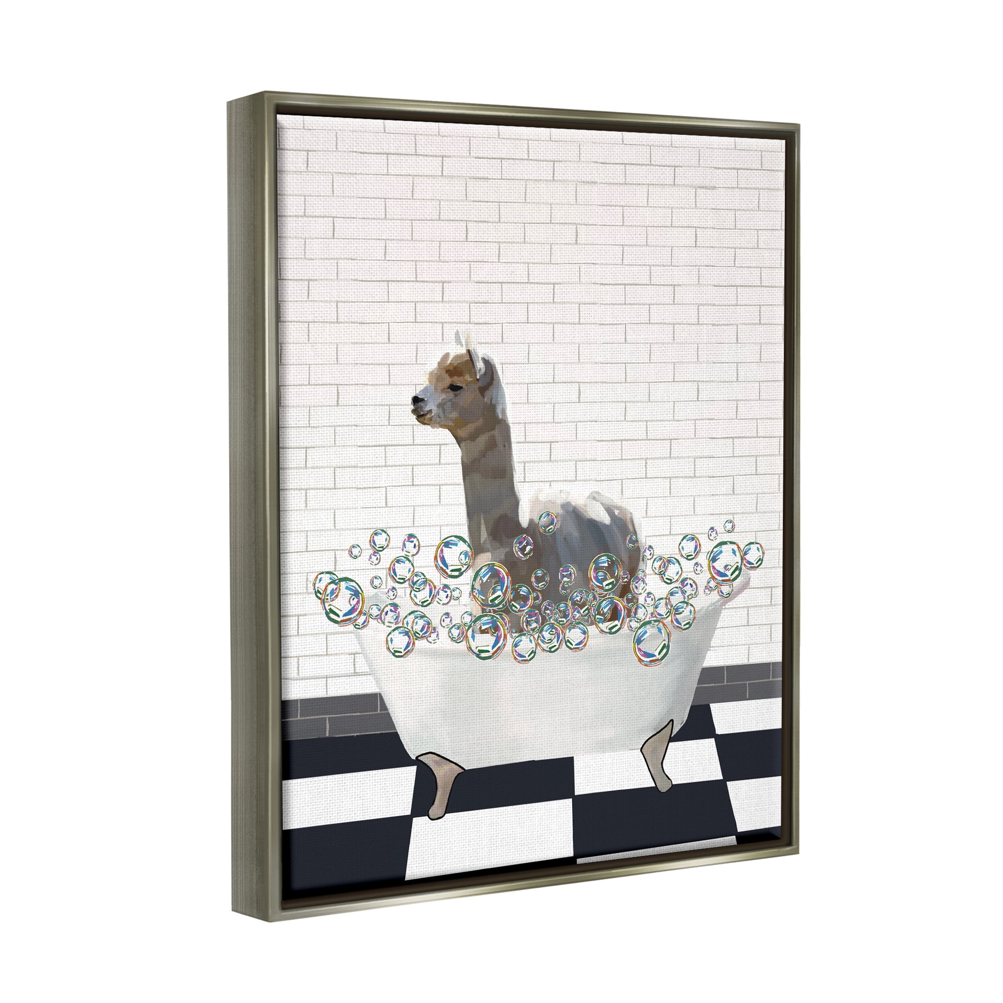Stupell Industries Llama in Bathtub Animals & Insects Painting Gray Floater Framed Art Print Wall Art, 25 x 31