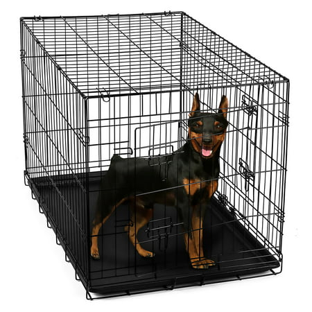 OxGord 24" Heavy Duty Foldable Double Door Dog Crate with Divider and Removable ABS Plastic Tray, 24" x 17" x 19"