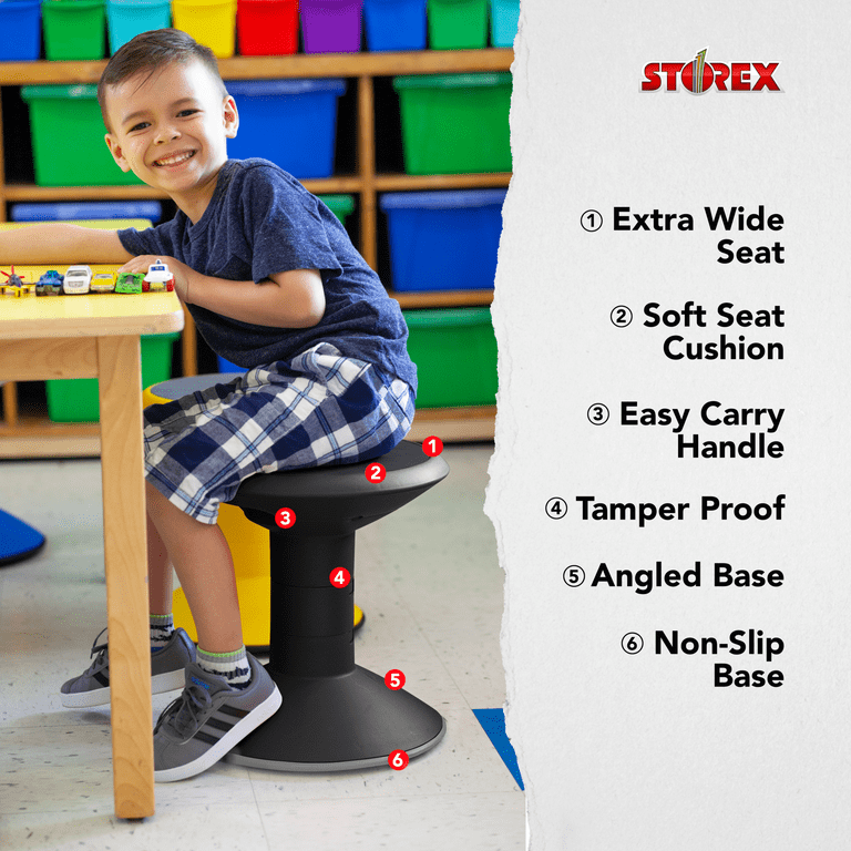 Storex Backless Plastic Wiggle Stool, Adjustable 12-18 inch