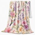 thumbnail image 2 of Hummingbird Garden Flowers And Wings Dreamy Botanical Style Bird Lovers Blooming Garden Bird Motif Warm Flannel Blanket, Mother's Day Gift for Sunroom and Bedroom Home Decor, 2 of 9