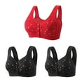 thumbnail image 2 of NSLGXD 3 Pack Daisy Bras for Older Women Front Closure Bra Full Coverage Bra Comfortable Push Up Bra Plus Size No Underwire Front Snap Bra for Seniors, 2 of 5
