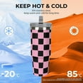 thumbnail image 3 of Large Capacity Car Cup 30 Oz Pink Chessboard Checkered Stainless Steel Flip Straw Travel Tumbler Coffee Mug Hand Drawn Insulated Water Bottle Tumbler with Lid And Straw LeakProof, 3 of 6
