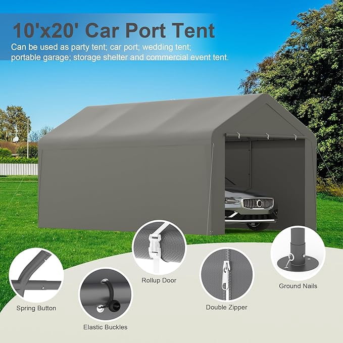 Outdoor 10’ x 20’ Carport Tent Car Ports Party Tent Heavy Duty Portable Car Garage Tent,Gray