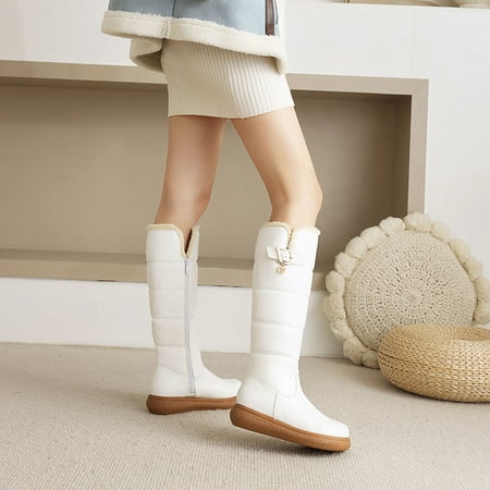 

LnjYIGJ Women s Low-Heeled Mid Calf Boots Warm Cotton Boots With Buckle Thick-soled Round Toe Women s High Boots
