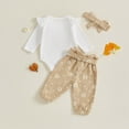 thumbnail image 5 of masbird Newborn Baby Girl Clothes Infant Girl Outfits 0 3 6 12 18 24 Months Clothes for Girls Headband Clothing Set,Khaki,12-18 M, 5 of 5