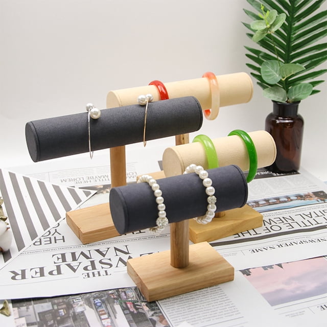 Langgg T-Bar Holder Pendant Jewelry Packaging Tools Display Stand Necklace Earrings Watch Stotage Rack Organizer Home Beige