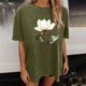 thumbnail image 3 of Camisetas de Manga Corta para las Mujeres Impresión Floral Cuello Redondo Gota Hombro Manga Superior Moda Casual para Verano Camisetas de Manga Corta para las Mujeres, 3 of 7