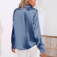 thumbnail image 5 of AKOEE Womens Button Down Satin Shirt Office Work Dressy Casual Lapel Collared Shirts Long Sleeve Business Silk Tops (Small, Blue 01), 5 of 5