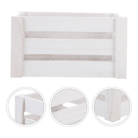 OFFIGAM Small White Wooden Crate Decorative Storage Box for Home Organization 11.7 x 7.8 x 6.3 Inches