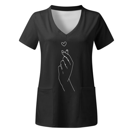 

Women s Scrubs Top Plus Size V Neck Short Sleeved Prints Shirts With Pocket Women s Working Uniform Nursing