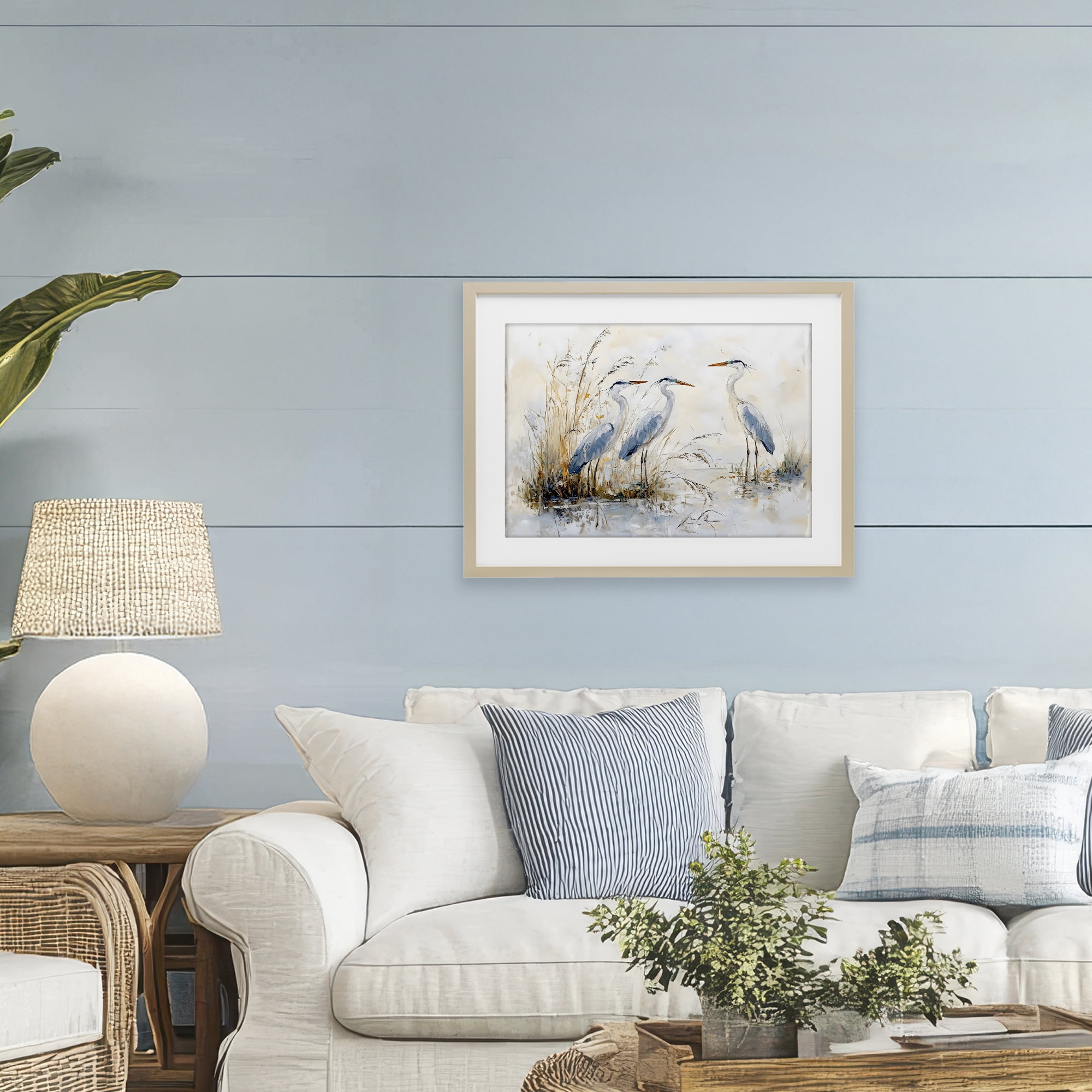Stupell Industries Blue Heron Trio in Wetlands Birch Framed Print Under Glass, design by LSR Design Studio