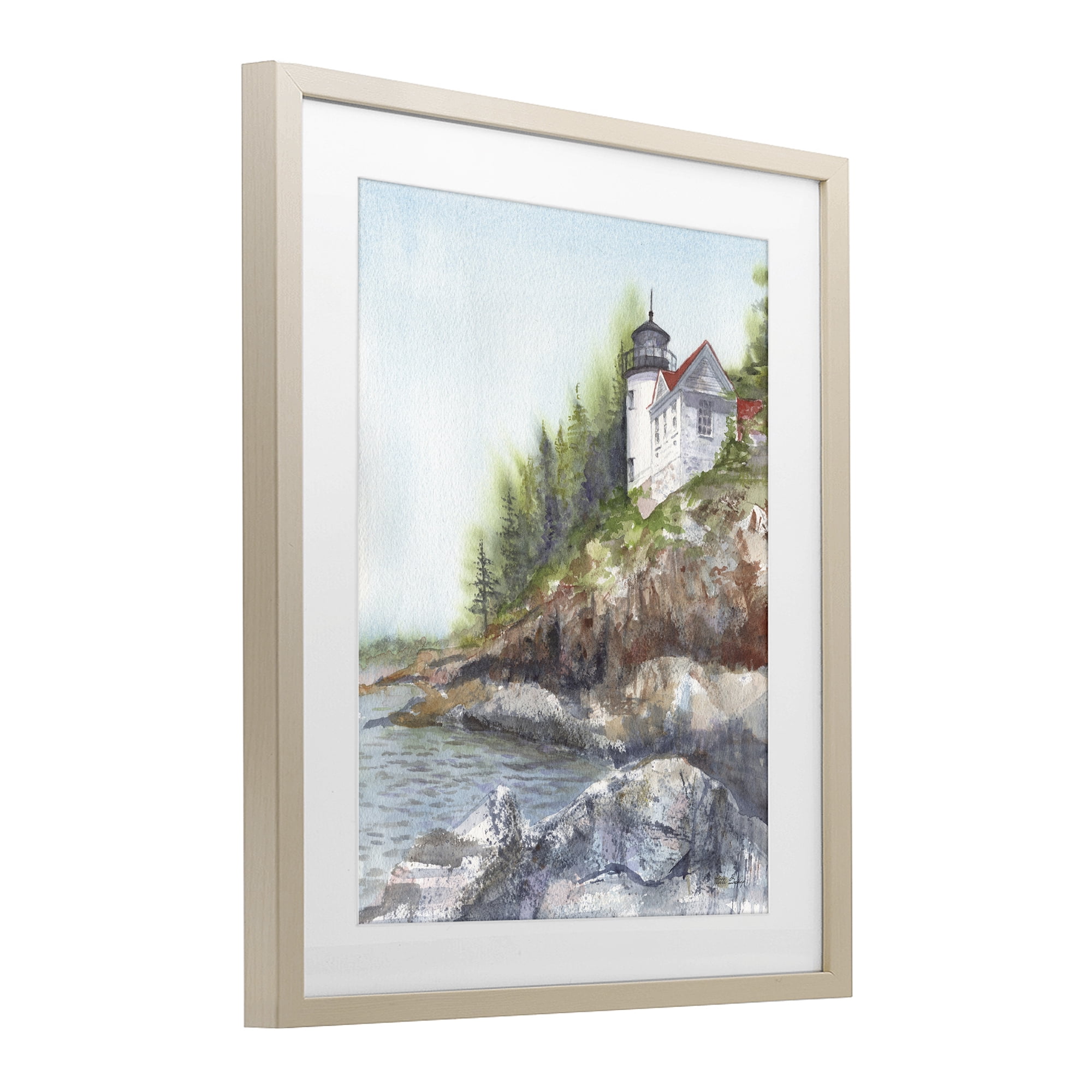 Stupell Industries Bass Harbor Lighthouse Birch Framed Print Under Glass, design by Patti Bishop