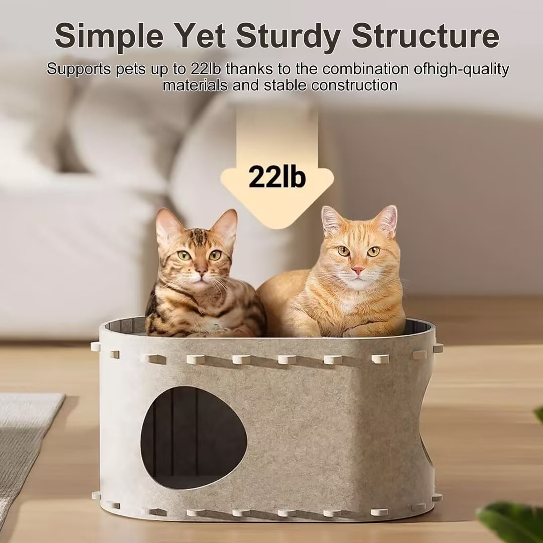 OMCPET Peekaboo Cat Houses for Indoor Pets - Scratch Resistant Felt Kitten Hideaway Bed, Large Cat Bed Cave for 22 LB Cat, 2-in-1 Cat Scratcher House, Foldable Cat Feline Tunnel, 22.8 inches
