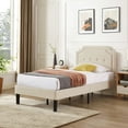 thumbnail image 2 of VECELO Upholstered Platform Bed with Height Adjustable Headboard/Mattress Foundation, Twin, Beige, 2 of 8