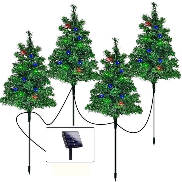 Outdoor Christmas Decorations Upgraded 4-Pack 120 LED Solar Christmas Garden Stake Lights Outdoor Solar Xmas Tree Yard Stake Christmas Lights For Christmas Decorations Christmas Lights Outdoor