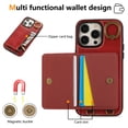 thumbnail image 3 of Wallet Case for iPhone 16 Pro, with Wrist Strap 360 Rotating Finger Ring Flip Zipper PU Leather Stand Card Slots Shockproof Drop Protective Phone Cover Girls Women Magnetic Buckle, Red, 3 of 8